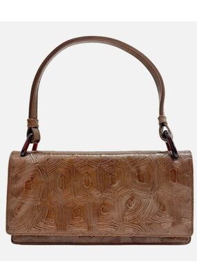 PRADA Tartaruga Mordo Embossed Tortoise Shell Brown Leather Shoulder Bag